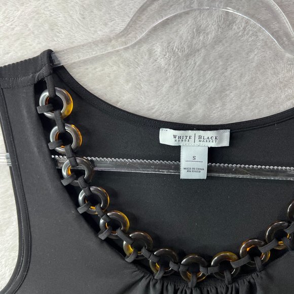WHBM Top Women's Small Black Sleeveless Tank with Tortoiseshell Lucite Neckline - Picture 4 of 10